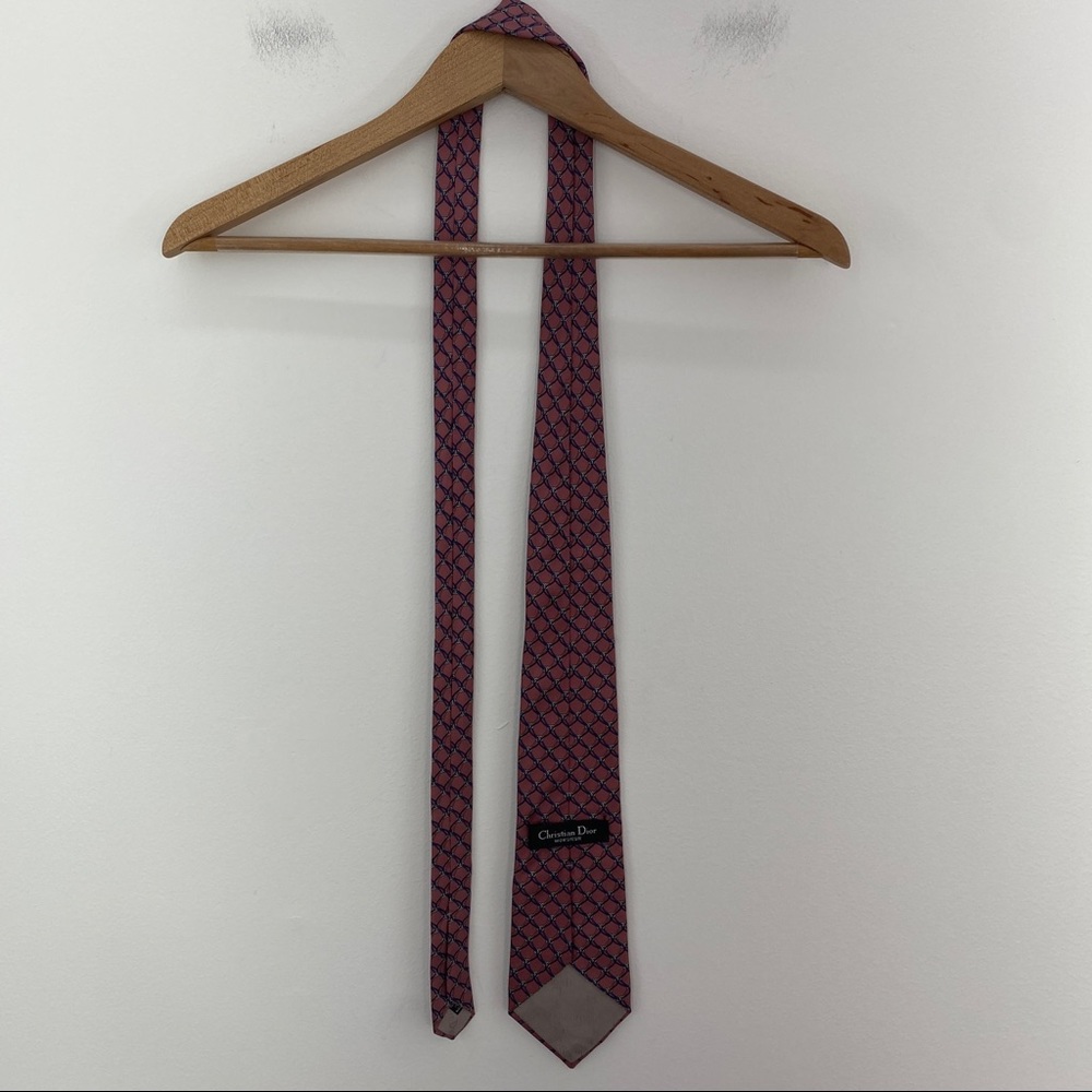 Vintage 90s Christian Dior Monsieur Mauve Pink Blue Chain Silk Menswear - Picture 4 of 11